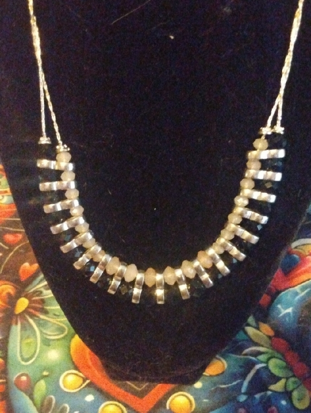 NY Collection Pink Black and Silver Beaded Necklace - Picture 3 of 4